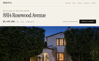 The Folio template: the address and price in an editorial masthead above a white Spanish house at dusk