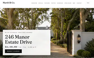 The Manor template: a gallery-paced slideshow opening on a gated drive under sycamores